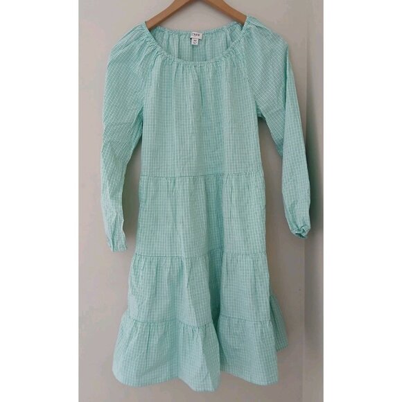 J. Crew Gingham Cotton-blend Poplin Raglan Tiered Mini Dress - Picture 1 of 9